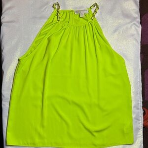 Michael Kors Neon Lime Chain-Shoulder Halter Top